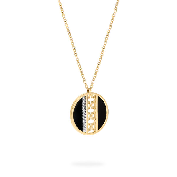 Onyx and Diamond Medallion Pendant Necklace, Large (25 mm)